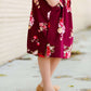 Girls Modest Floral Cinch Waist Navy and Burgandy Midi Dress