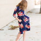 Girls Modest Floral Cinch Waist Navy and Burgandy Midi Dress