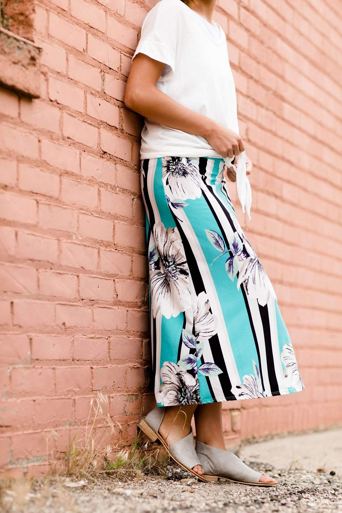 Gardenia Stripe Midi Skirt - FINAL SALE Skirts Aqua / XS