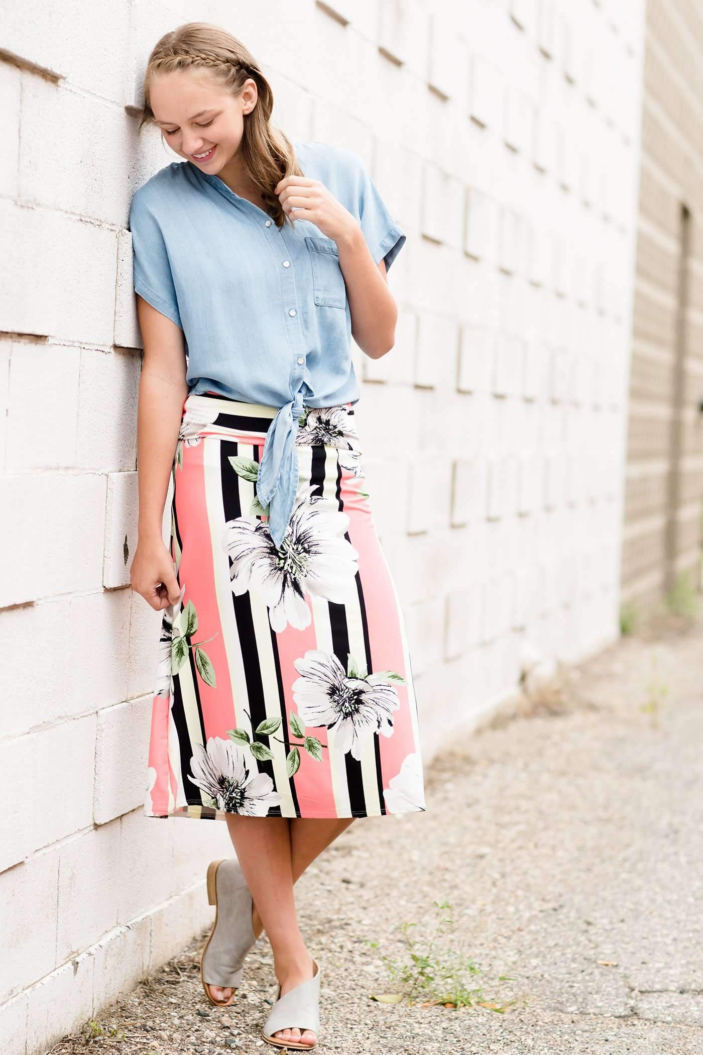 Gardenia Stripe Midi Skirt - FINAL SALE Skirts Coral / XS