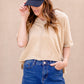 Garment Washed Short Sleeve V Neck Tee Tops Brown / S