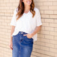 Garment Washed Short Sleeve V Neck Tee Tops White / S