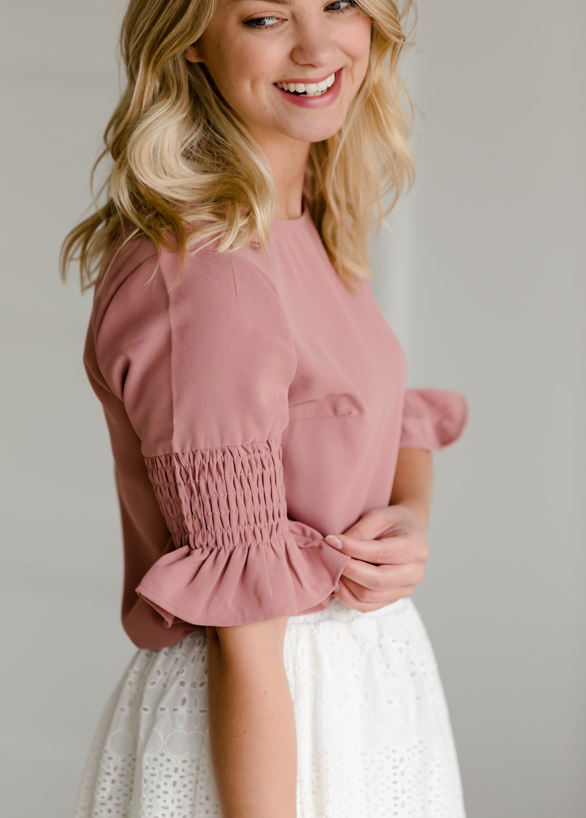 Gathered 3/4 Flared Sleeve Blouse - FINAL SALE Tops