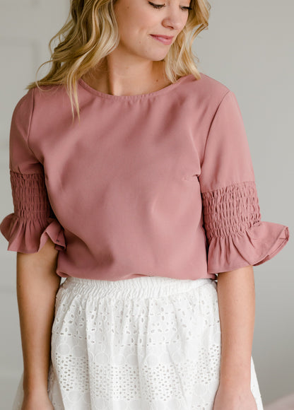 Gathered 3/4 Flared Sleeve Blouse - FINAL SALE Tops