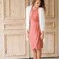 Modest women's affordable coral striped faux wrap dress