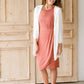 Modest women's affordable coral striped faux wrap dress