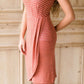 Modest women's affordable coral striped faux wrap dress