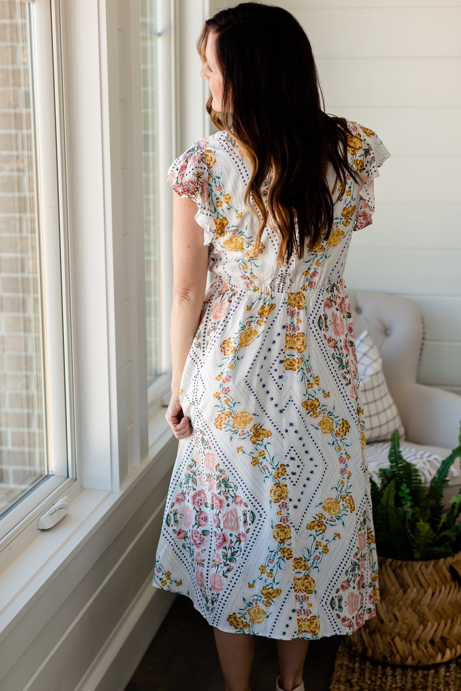 Geometric Ivory Floral Dress Dresses