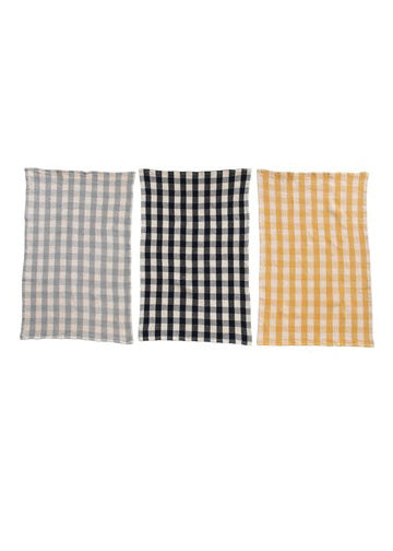 Gingham Cotton Waffle Knit Tea Towels - Set of 3 Home & Lifestyle