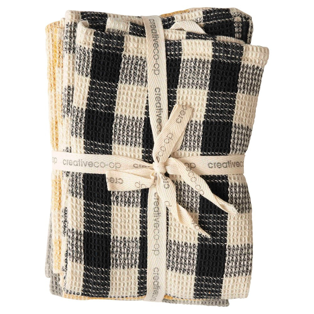 Gingham Cotton Waffle Knit Tea Towels - Set of 3 Home & Lifestyle