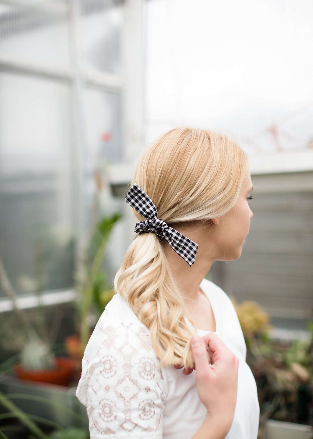 Gingham black or pink bow scrunchie