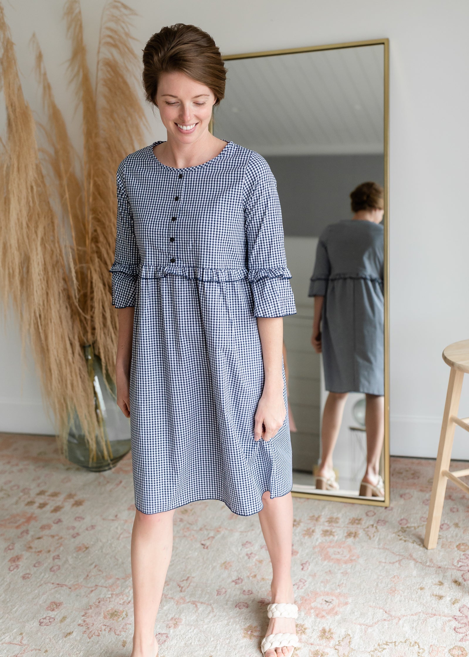 Gingham Ruffle Sleeve Midi Dress Dresses Hailey & Co