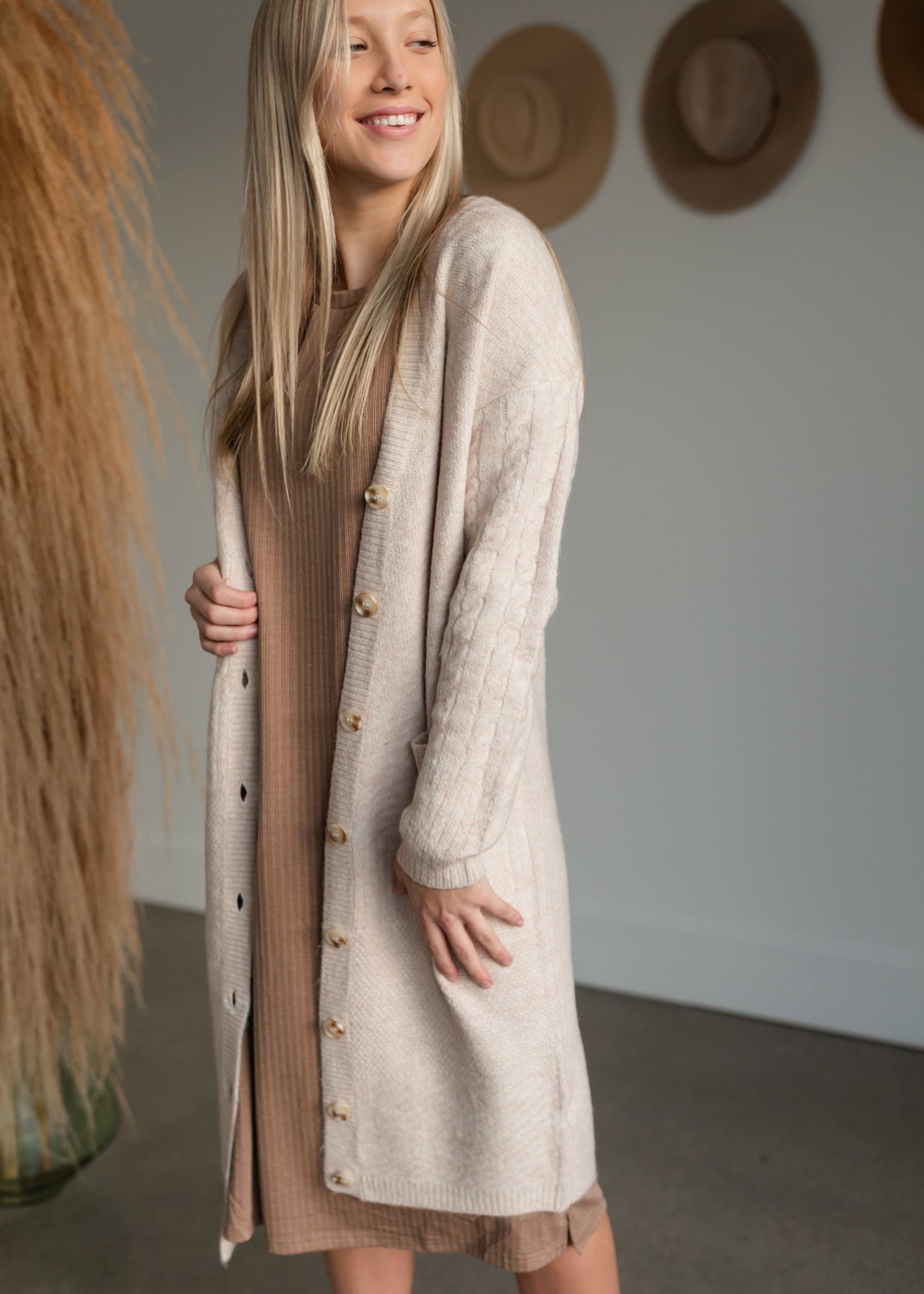 Ginny Cable Knit Button Front Duster Cardigan Tops Heartloom