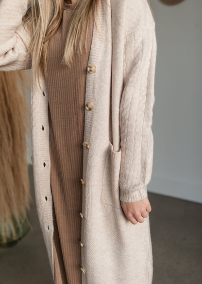 Ginny Cable Knit Button Front Duster Cardigan Tops Heartloom