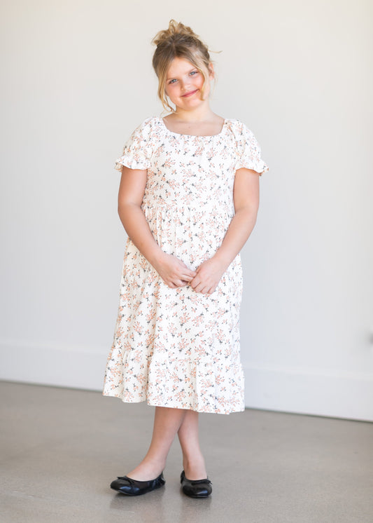 Girl's Aubriel Floral Puff Sleeve Midi Dress Girls