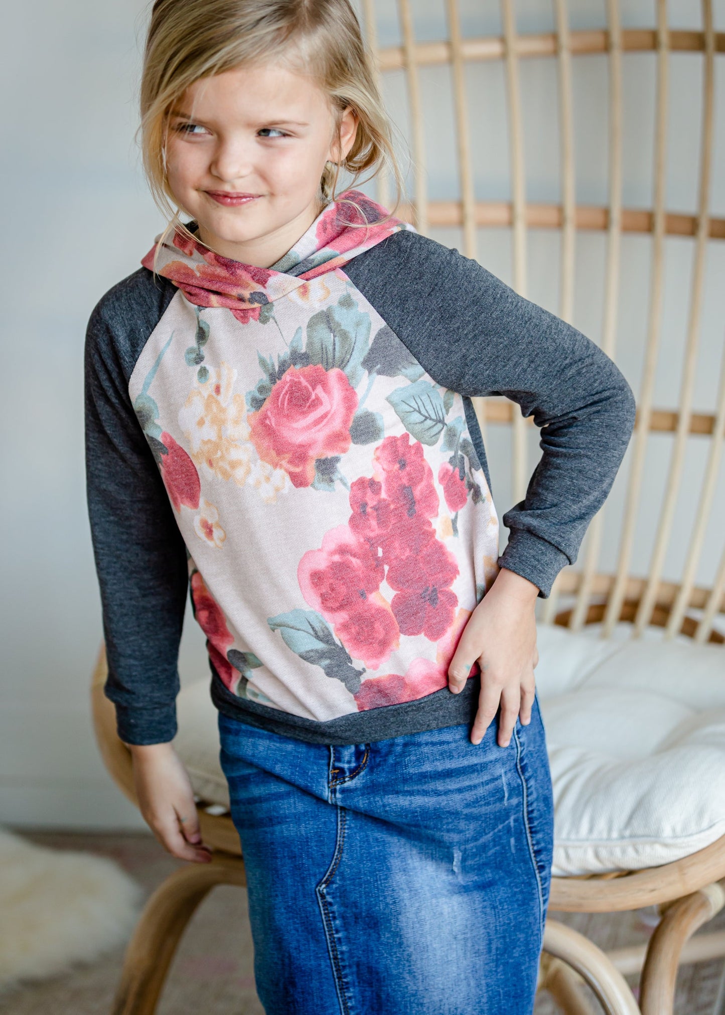 Girl's Charcoal Color Block Sweatshirt - FINAL SALE Tops