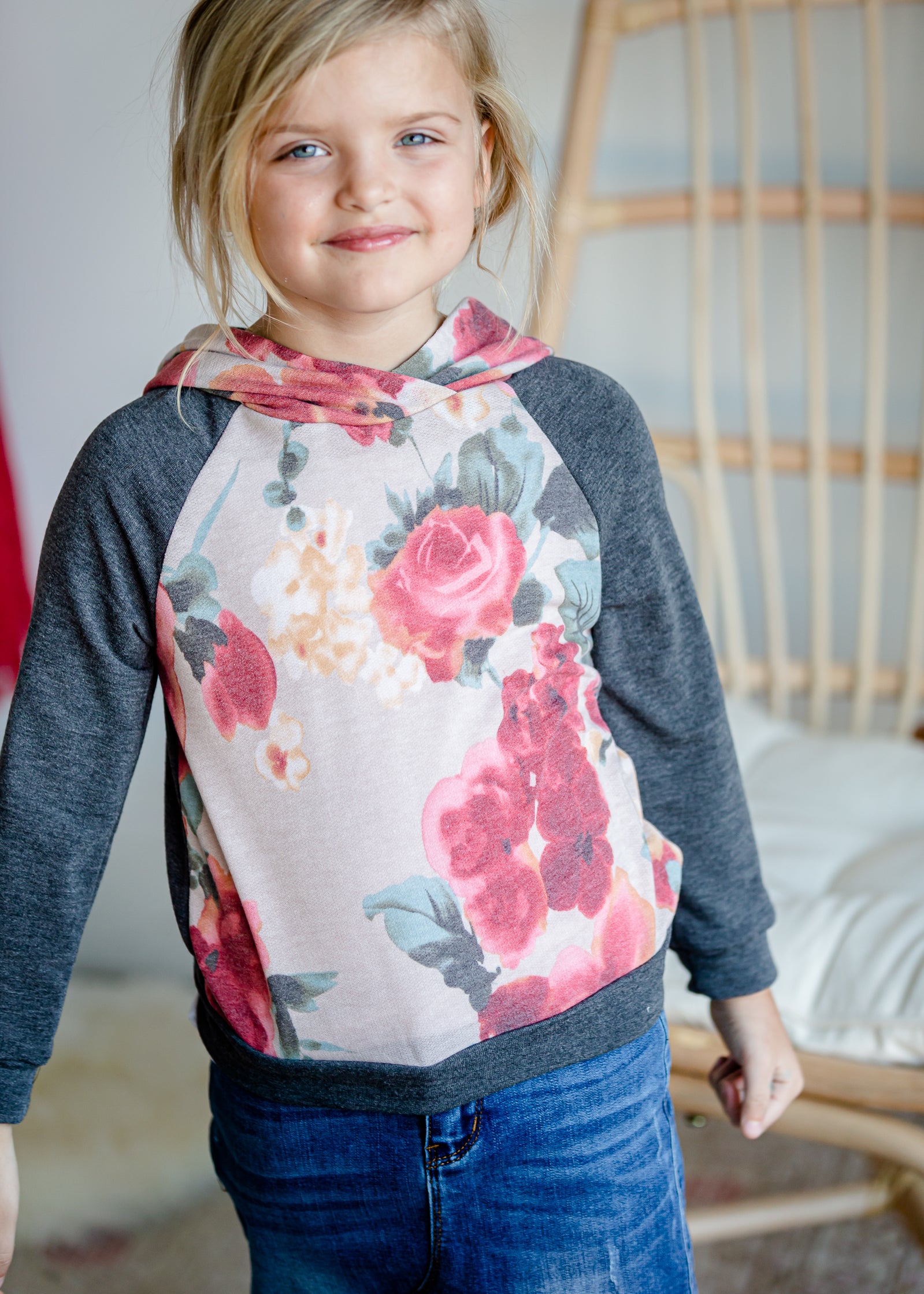 Girl's Charcoal Color Block Sweatshirt - FINAL SALE Tops