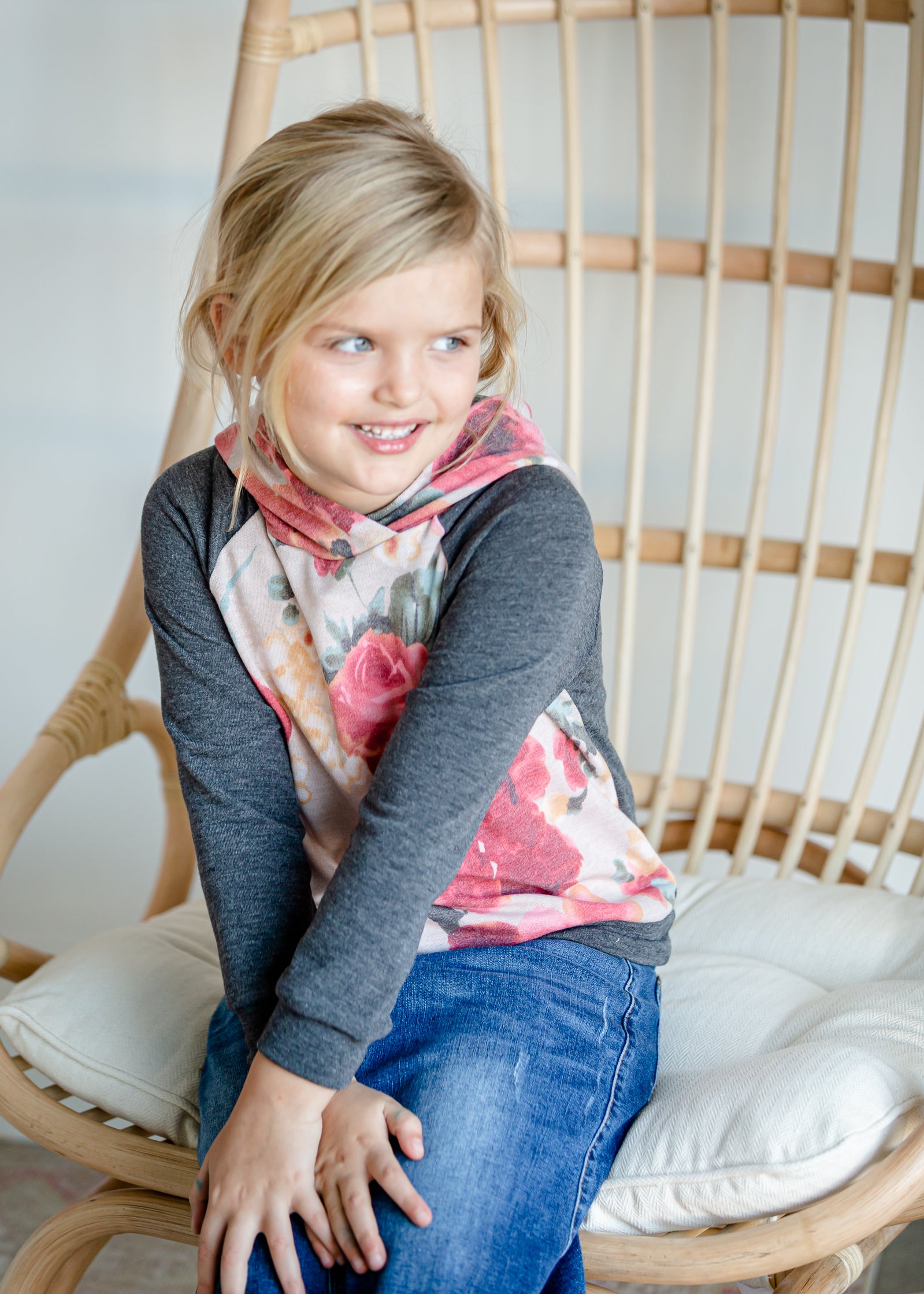 Girl's Charcoal Color Block Sweatshirt - FINAL SALE Tops