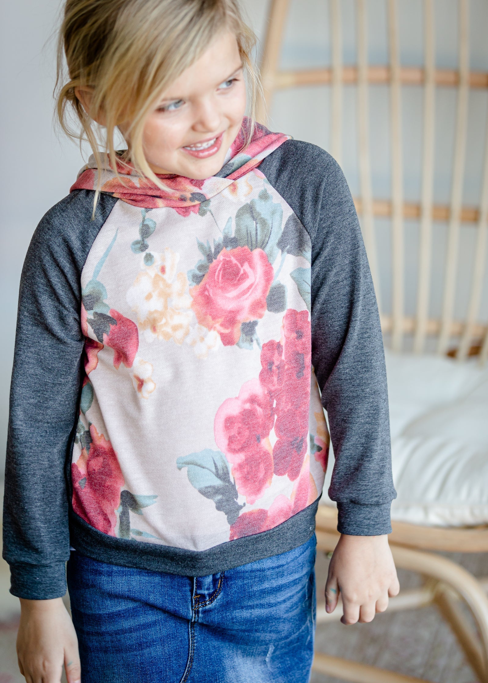 Girl's Charcoal Color Block Sweatshirt - FINAL SALE Tops
