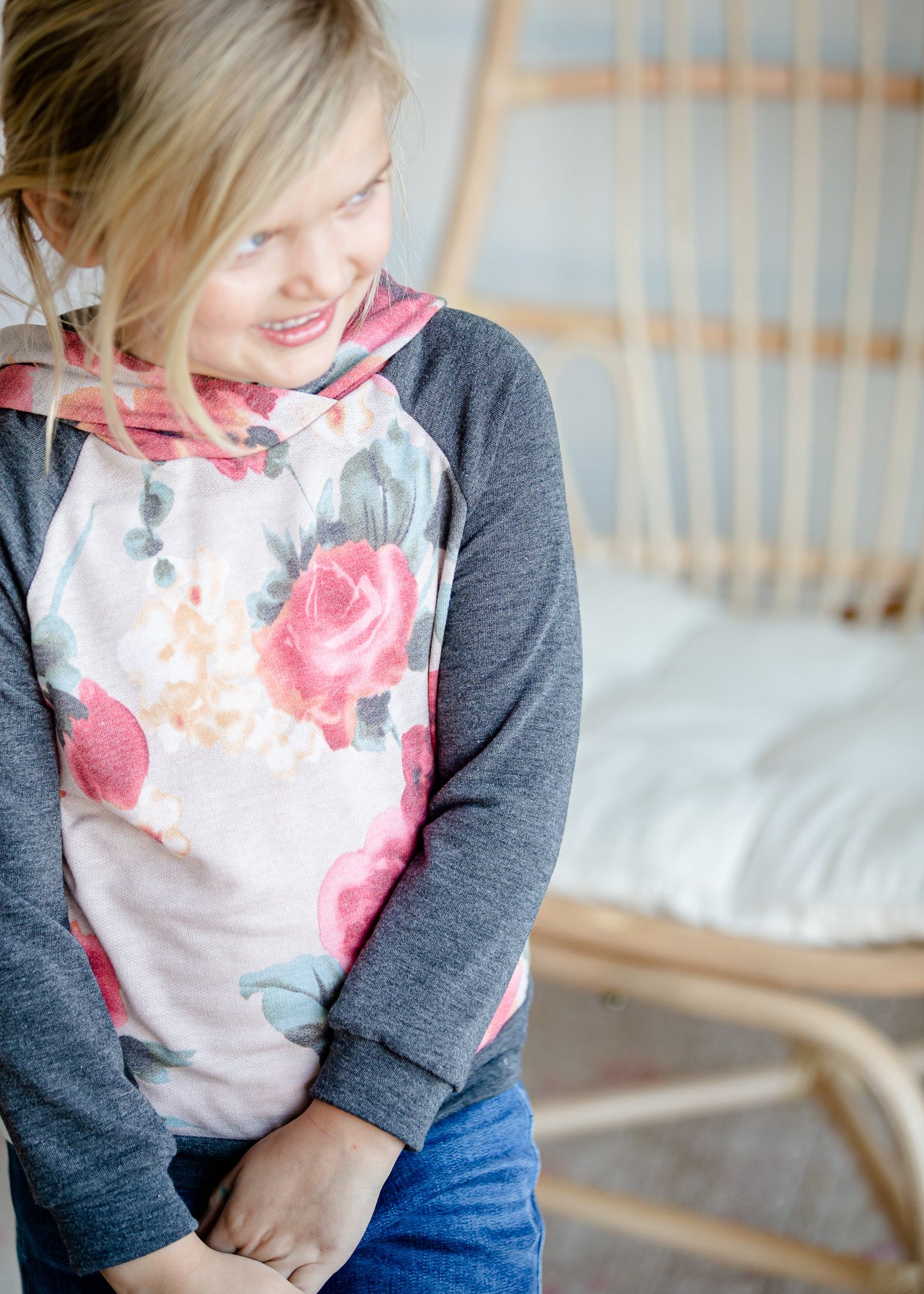Girl's Charcoal Color Block Sweatshirt - FINAL SALE Tops