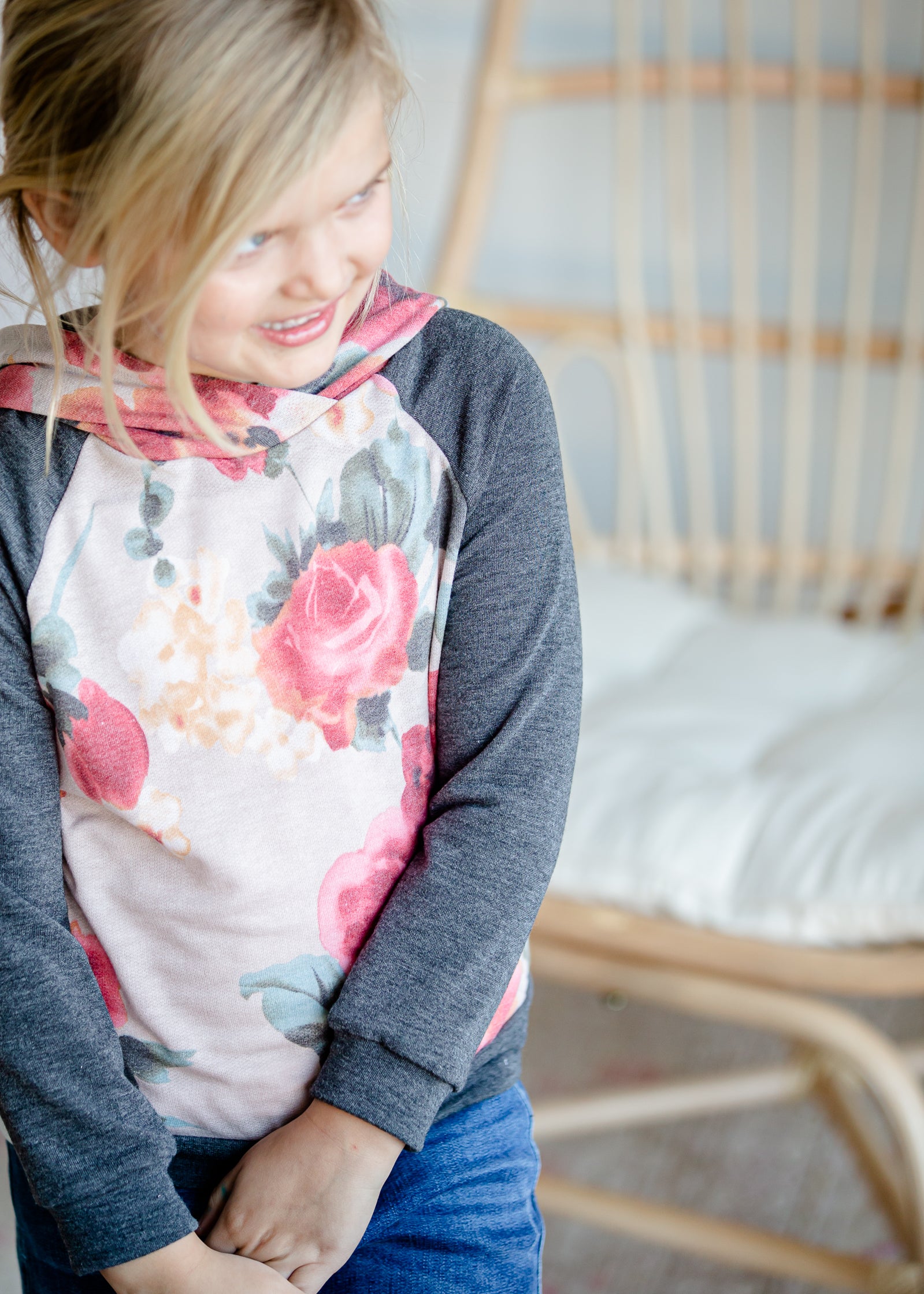 Girl's Charcoal Color Block Sweatshirt - FINAL SALE Tops