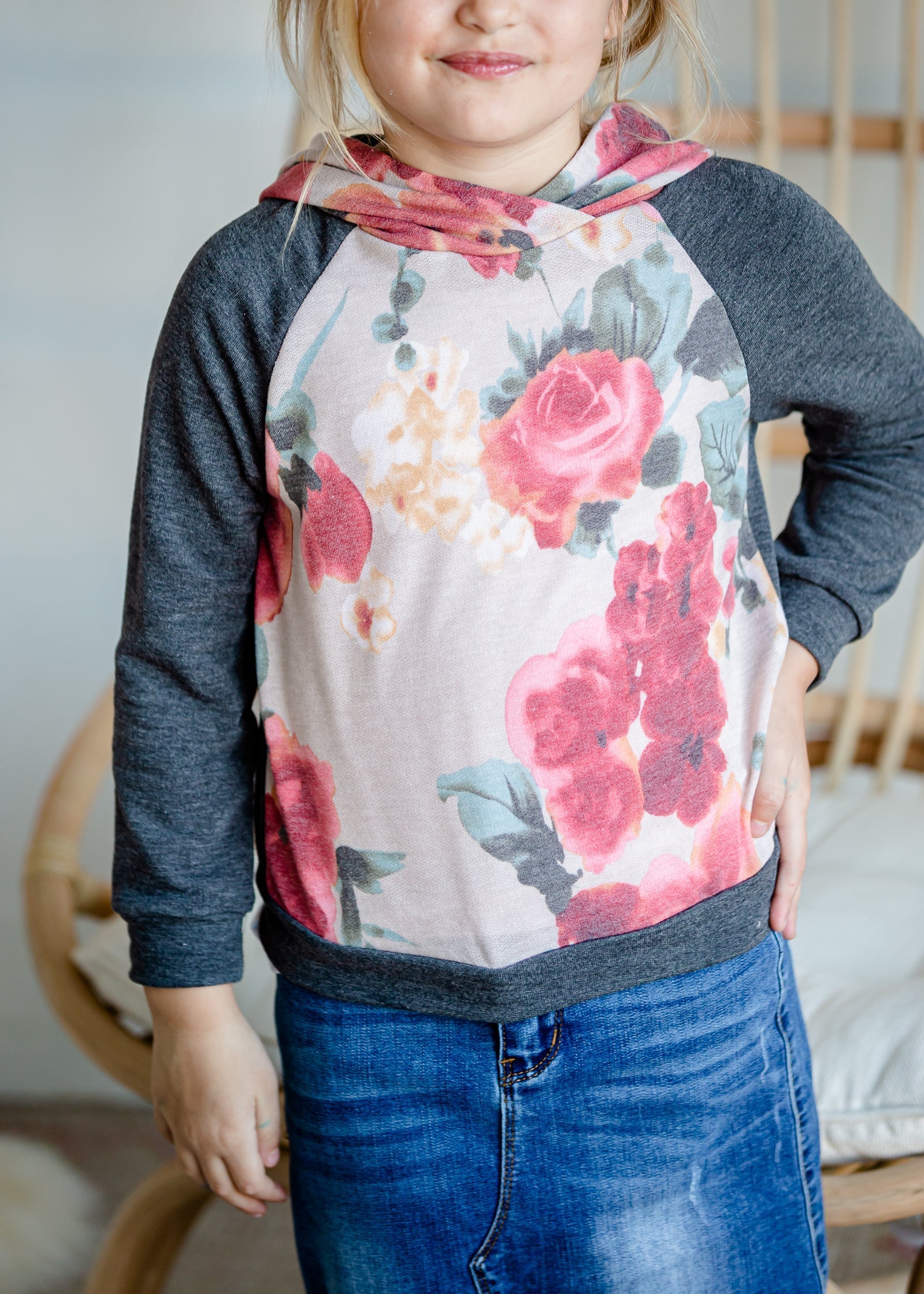 Girl's Charcoal Color Block Sweatshirt - FINAL SALE Tops