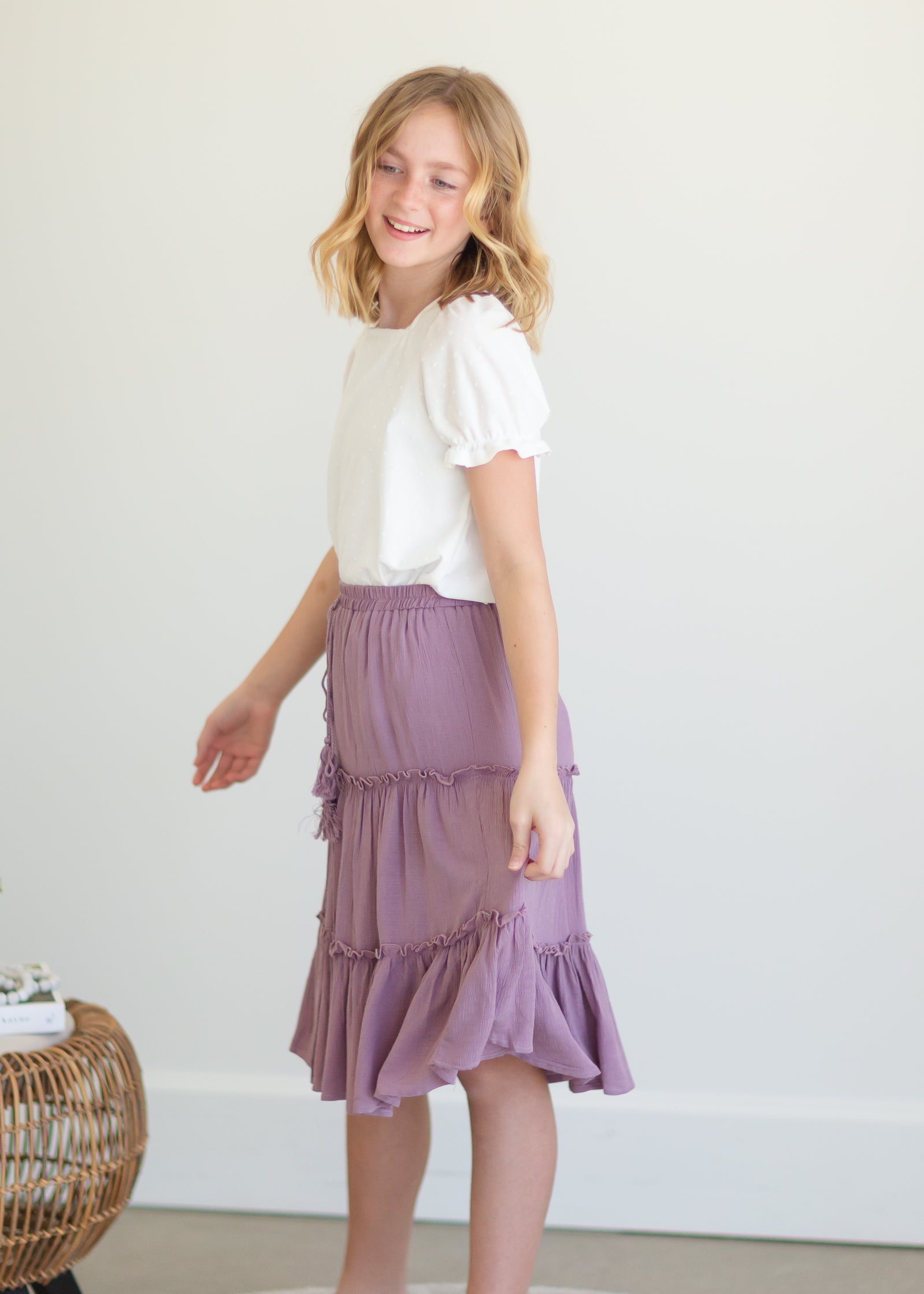 Girl's Lavender Ruffle Tiered Skirt Girls
