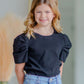 Girls Black Puff Sleeve Top Girls