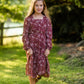 Girls Burgandy Square Neck Puff Sleeve Belted Dress Girls Hayden Los Angeles