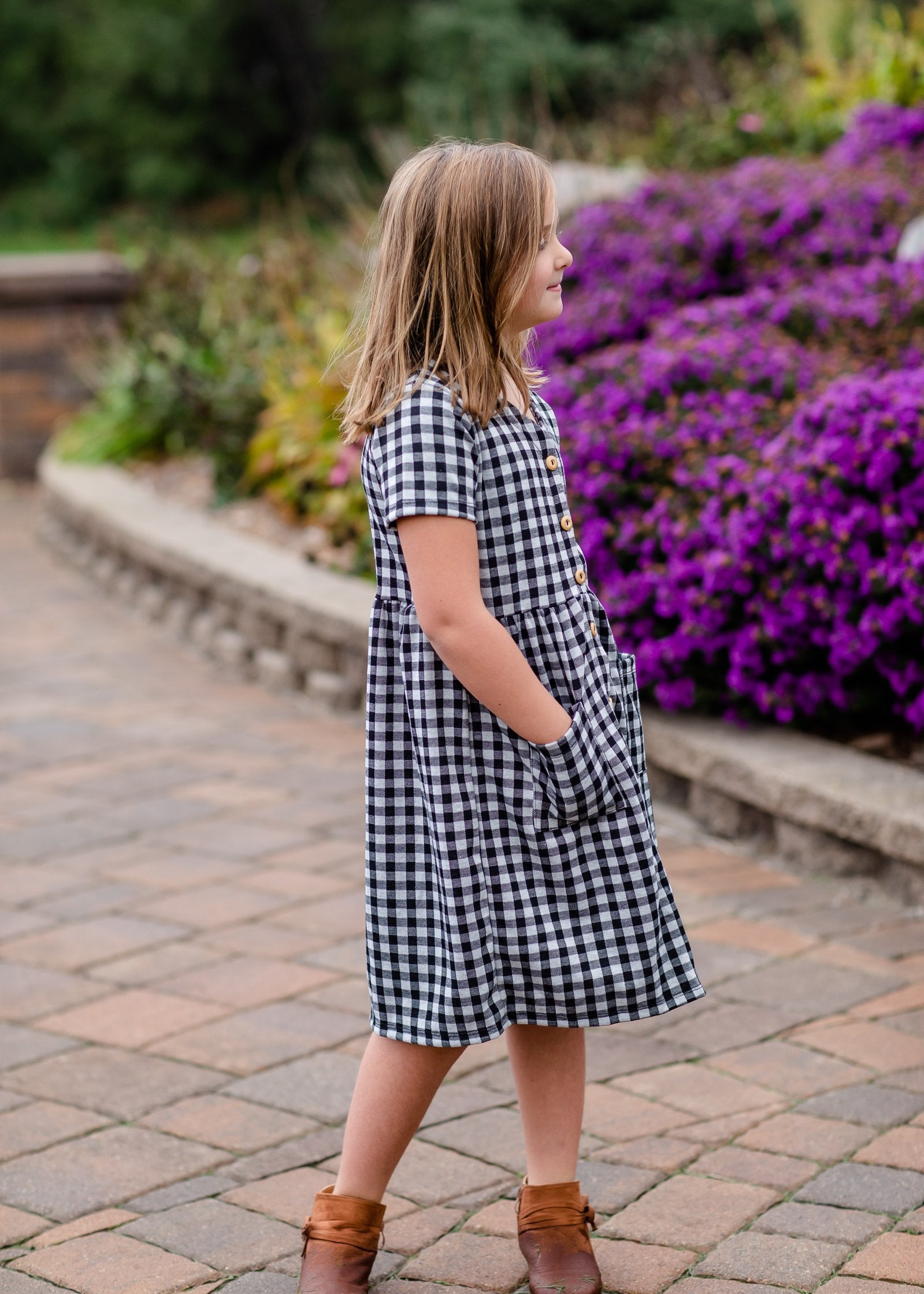 Girls Button Front Gingham Midi Dress Girls Woodmouse & Thistle