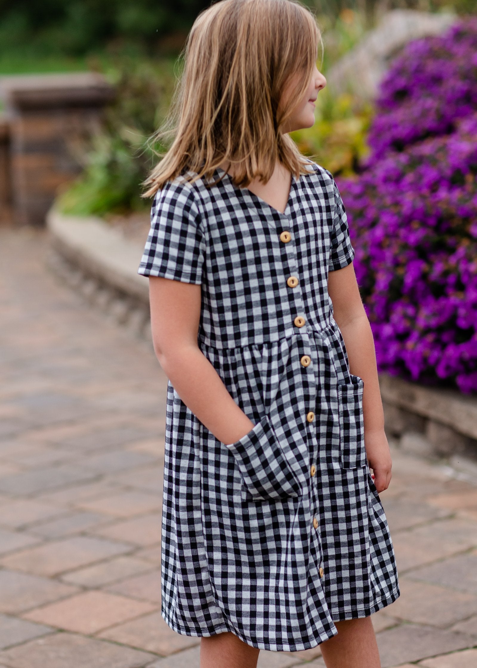 Girls Button Front Gingham Midi Dress Girls Woodmouse & Thistle