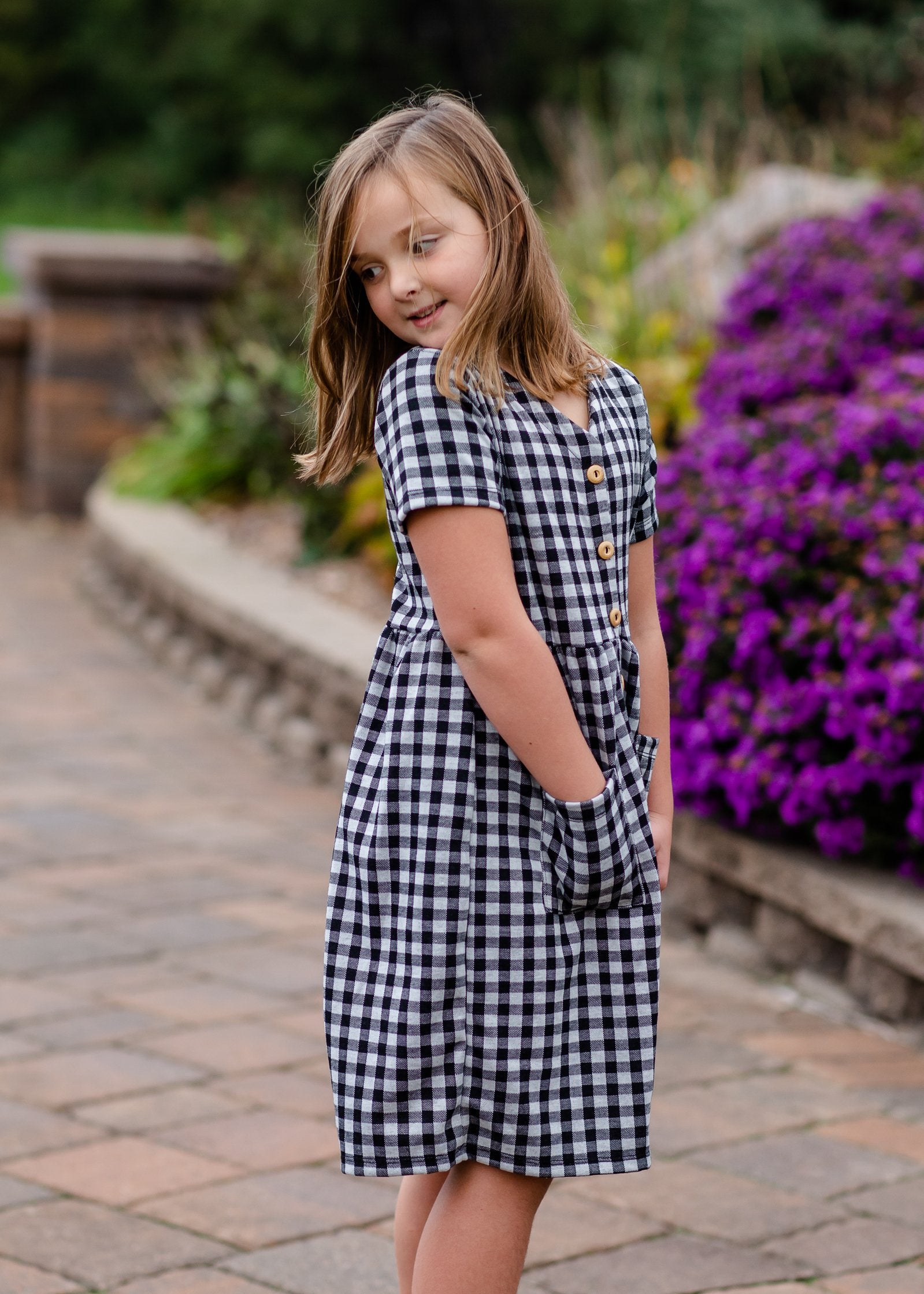 Girls Button Front Gingham Midi Dress Girls Woodmouse & Thistle