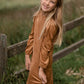 Girls Camel Gathered Puff Shoulder Suede Midi Dress Girls Hayden Los Angeles