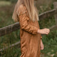 Girls Camel Gathered Puff Shoulder Suede Midi Dress Girls Hayden Los Angeles