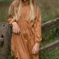 Girls Camel Gathered Puff Shoulder Suede Midi Dress Girls Hayden Los Angeles