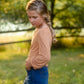 Girls Camel Square Neck Smocked Cuff Knit Top Girls Hayden Los Angeles