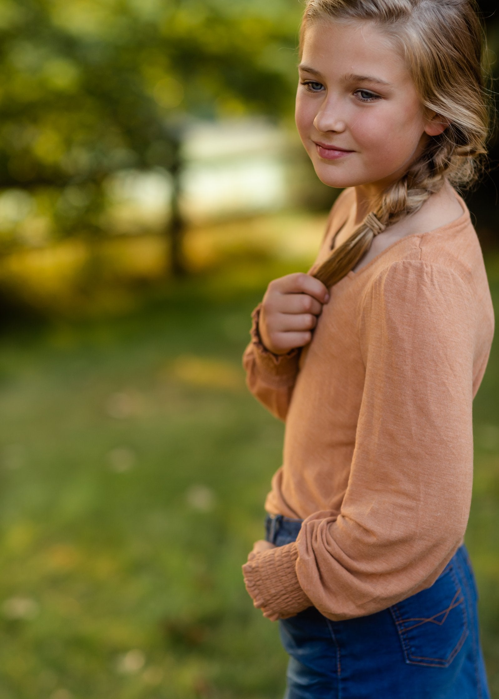 Girls Camel Square Neck Smocked Cuff Knit Top Girls Hayden Los Angeles
