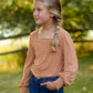 Girls Camel Square Neck Smocked Cuff Knit Top Girls Hayden Los Angeles