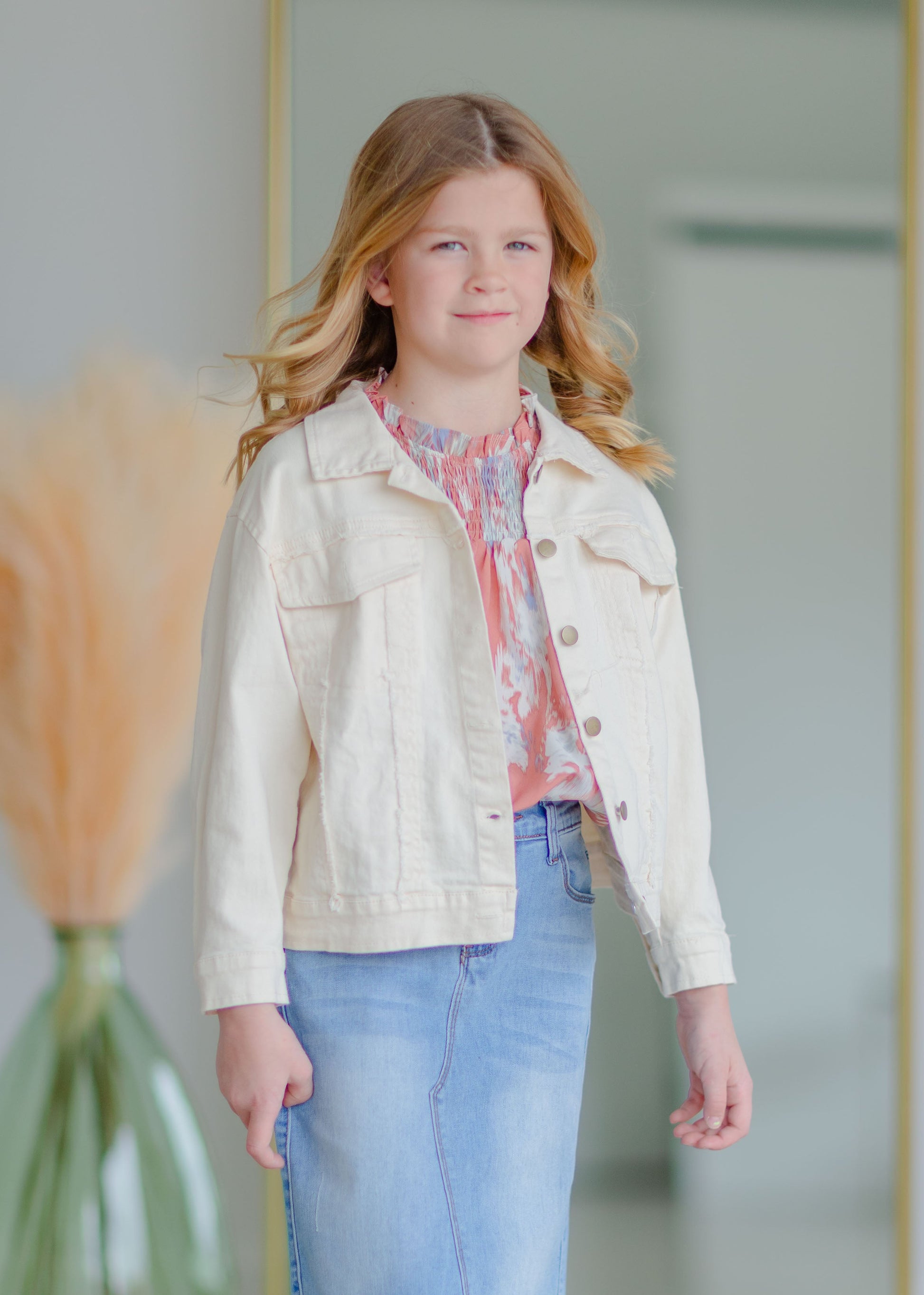 Girls Cream Button Up Jacket Girls Hayden