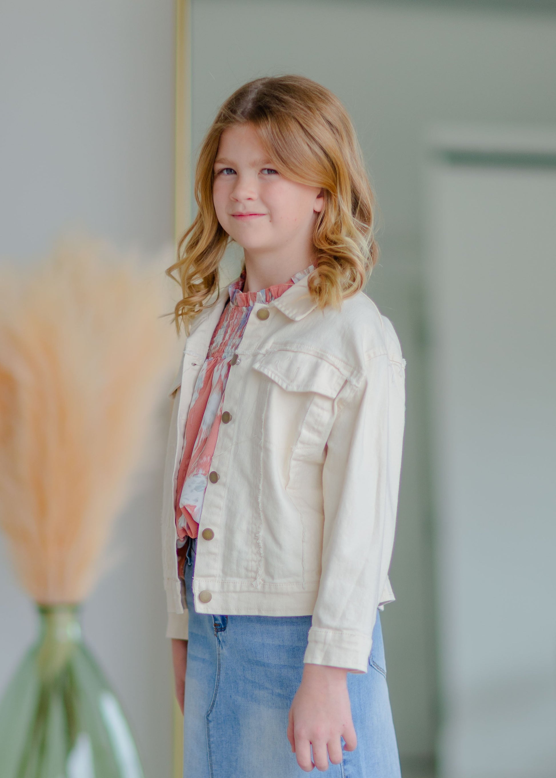 Girls Cream Button Up Jacket Girls Hayden