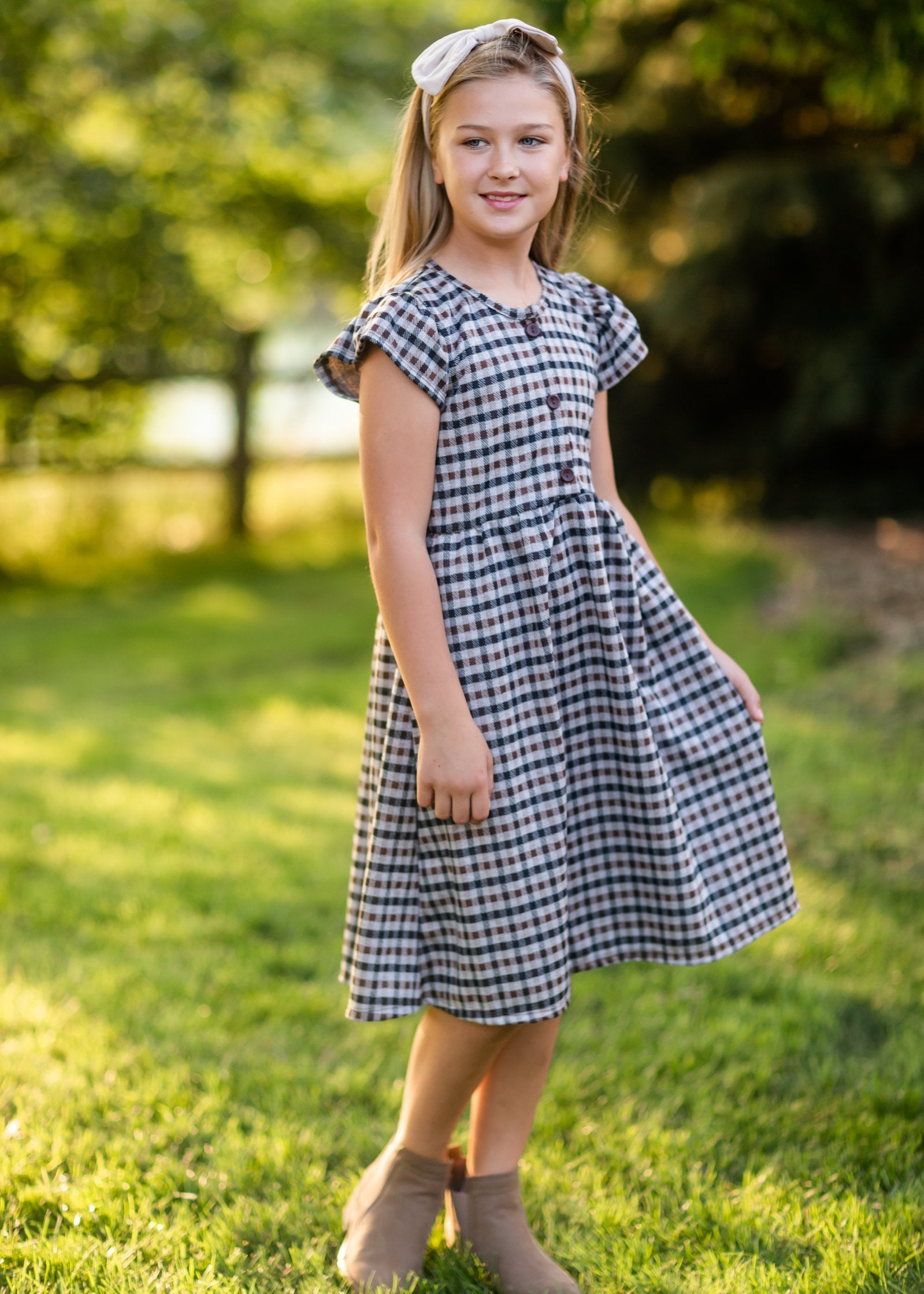 Girls Haven Plaid Wood Button Midi Dress Girls Woodmouse & Thistle