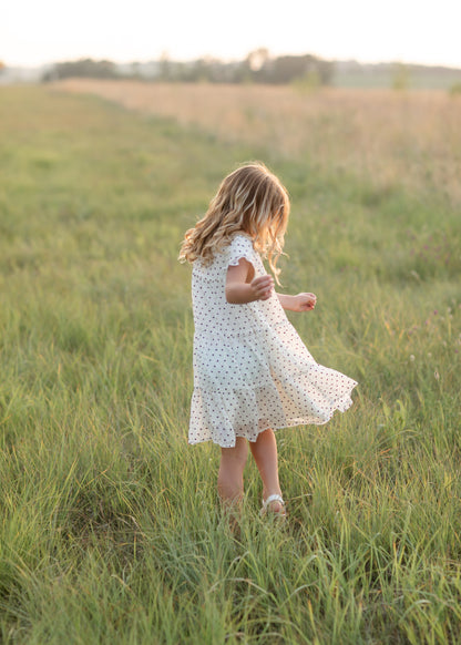 Girls Ivory + Black Printed Tiered Midi Dress - FINAL SALE Dresses