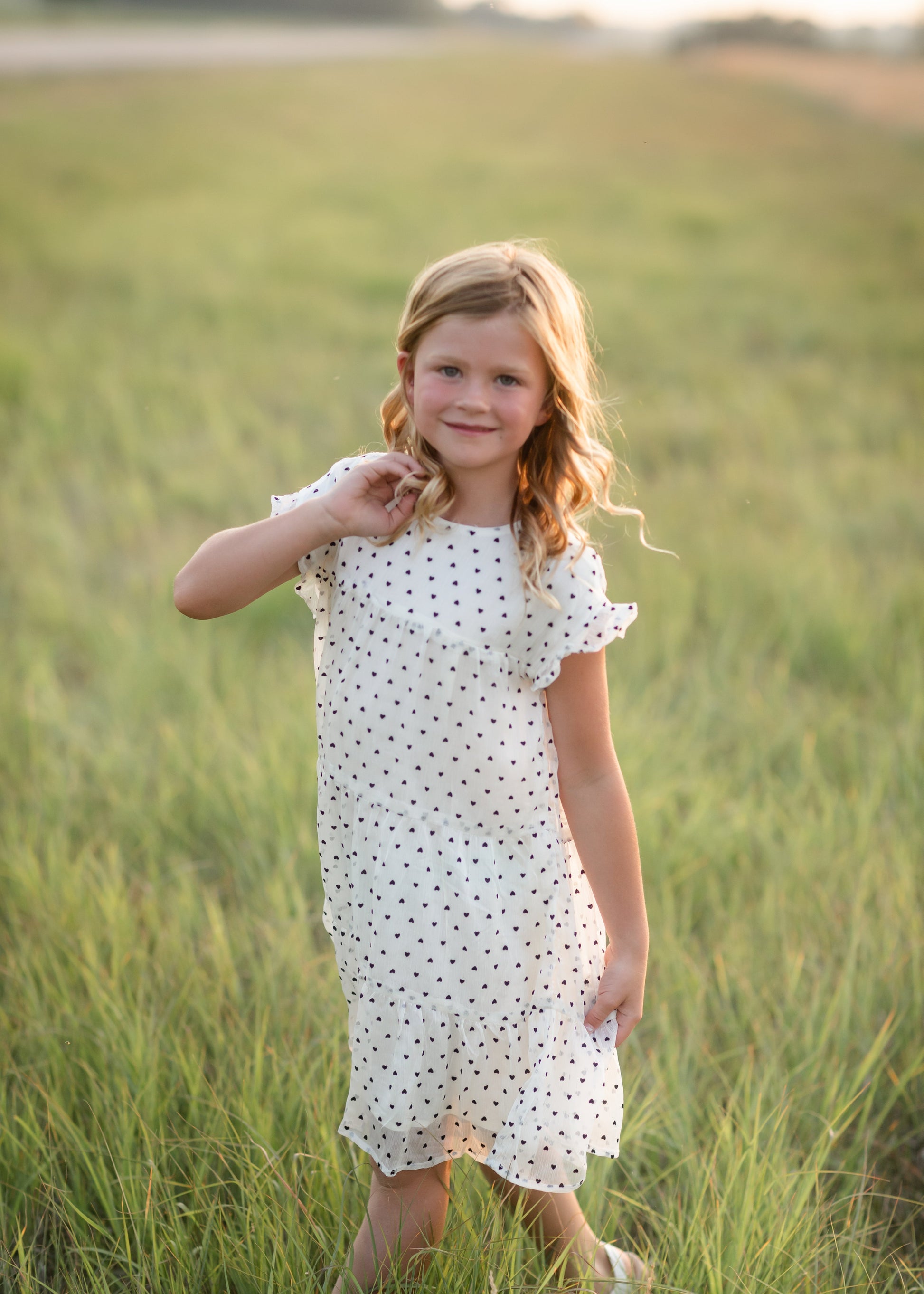 Girls Ivory + Black Printed Tiered Midi Dress - FINAL SALE Dresses