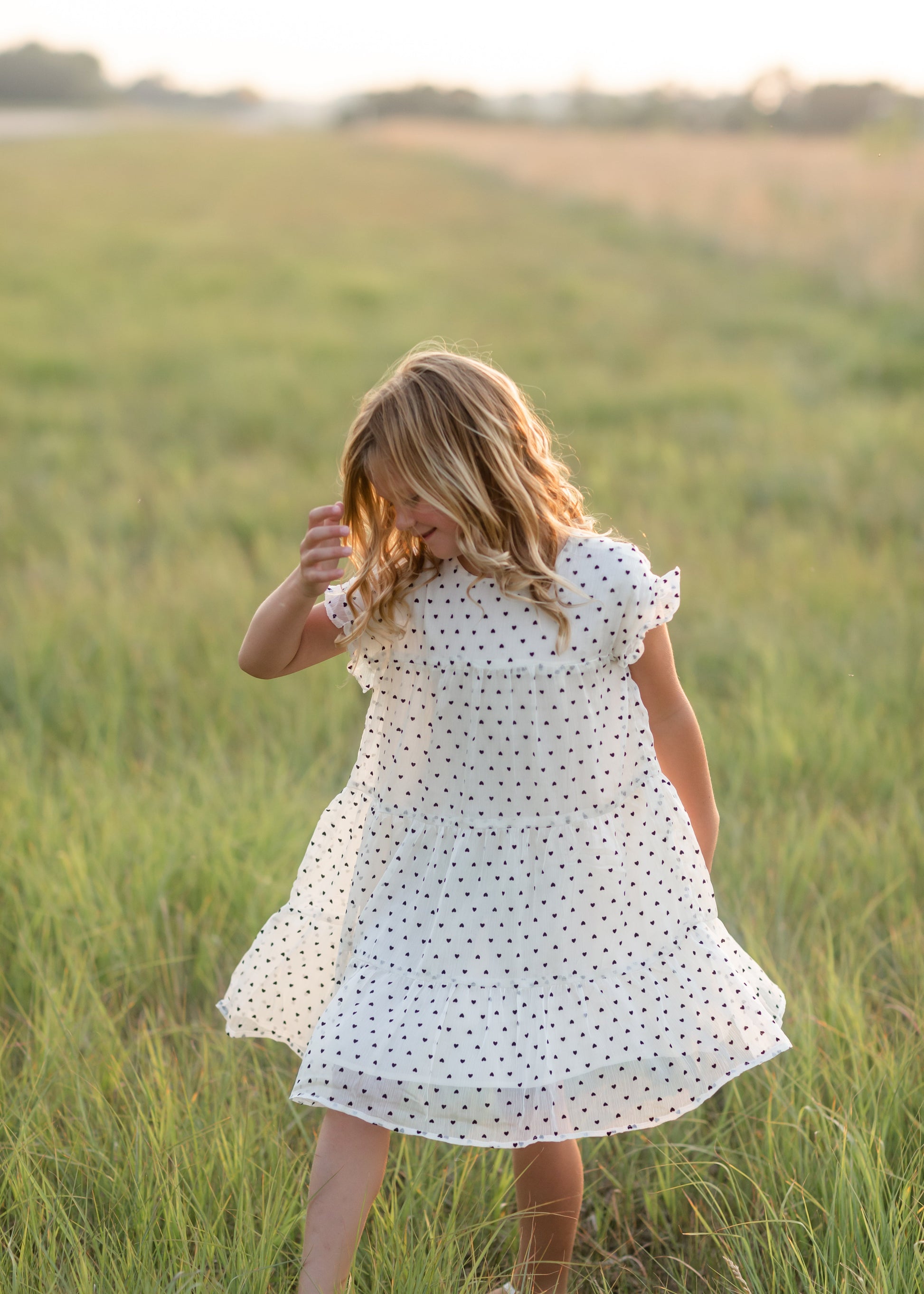 Girls Ivory + Black Printed Tiered Midi Dress - FINAL SALE Dresses