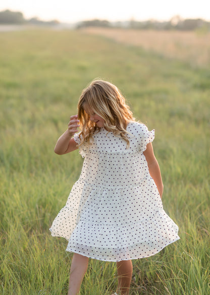 Girls Ivory + Black Printed Tiered Midi Dress - FINAL SALE Dresses