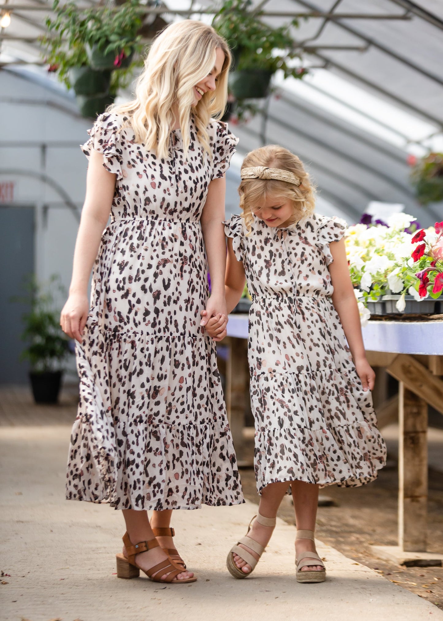 Girls Leopard Print Flutter Sleeve Midi Dress Girls