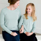 Mint baseball striped top that is also mommy and me style