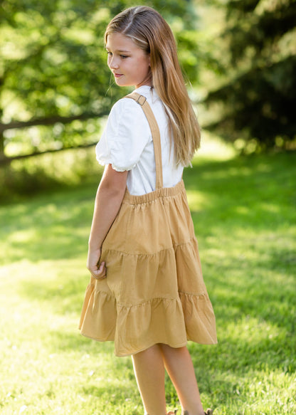 Girls Mustard Corduroy Tiered Overall Dress Girls Hayden Los Angeles