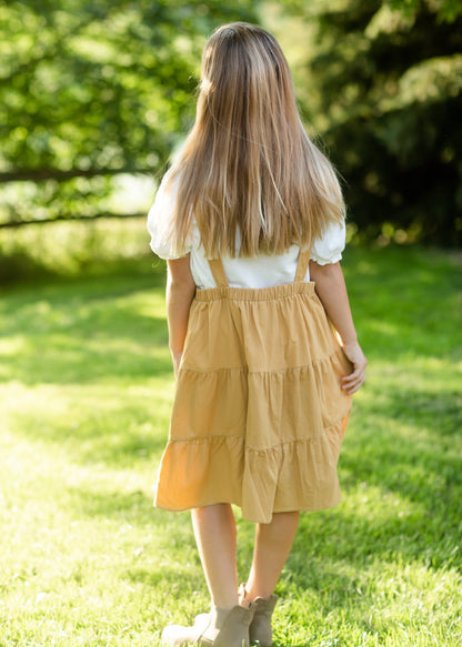 Girls Mustard Corduroy Tiered Overall Dress Girls Hayden Los Angeles