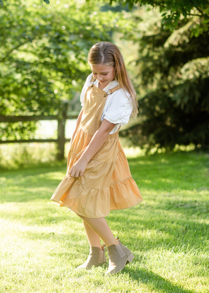 Girls Mustard Corduroy Tiered Overall Dress Girls Hayden Los Angeles